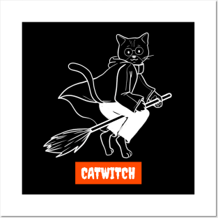 Cat Witch, Halloween Cat Gift, Halloween Witch, Black Cat, Flying Cat Posters and Art